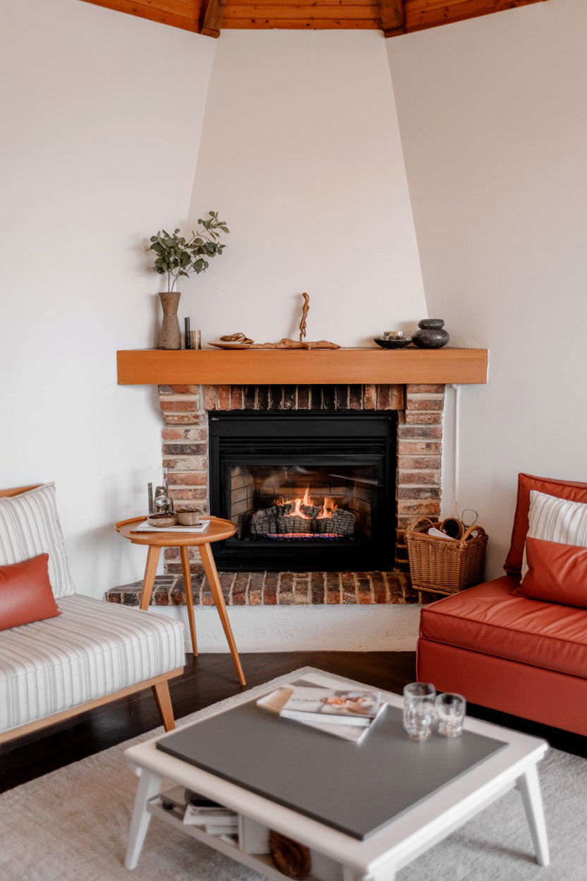 Corner Fireplace with Angled Furniture Arrangement - 30 best fireplace decor ideas