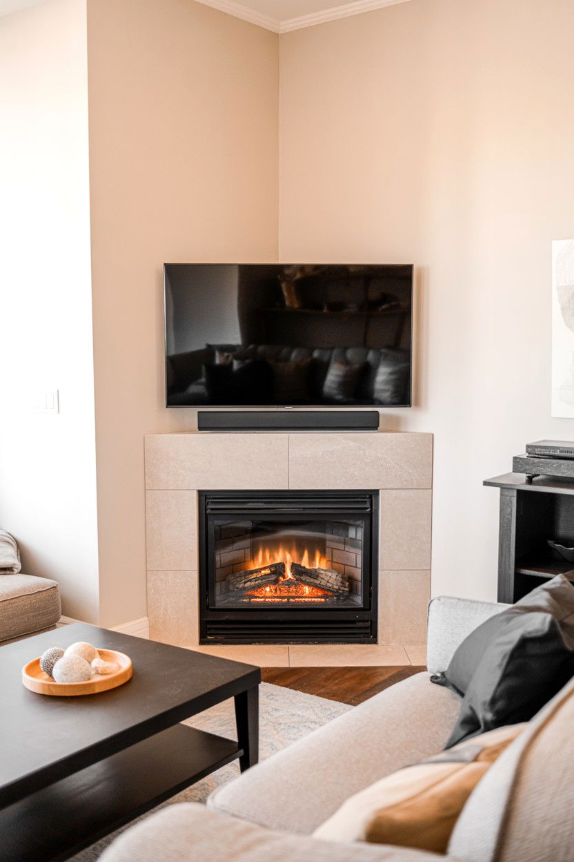 Corner Fireplace with Angled TV Placement - 30 tv over fireplace ideas