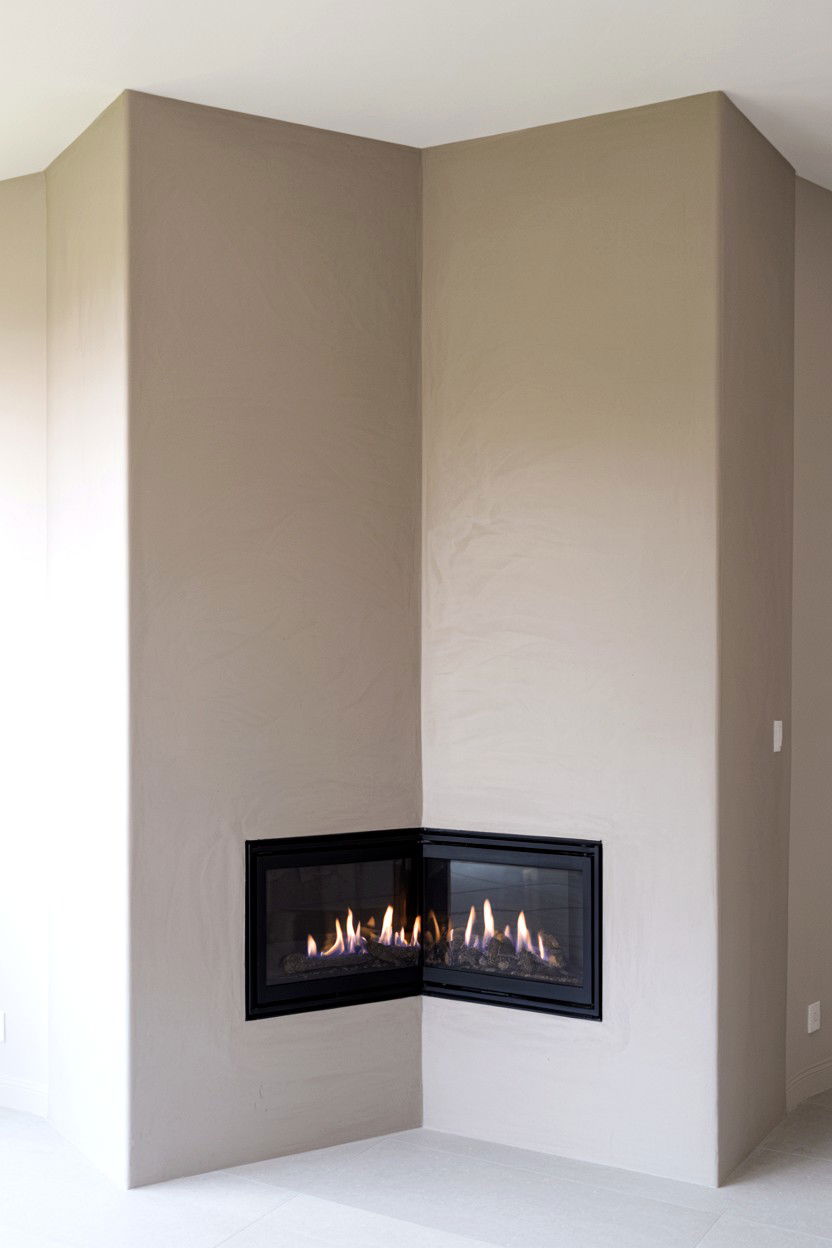 Corner Gas Fireplace with Floor to Ceiling Surround - 30 corner fireplace ideas