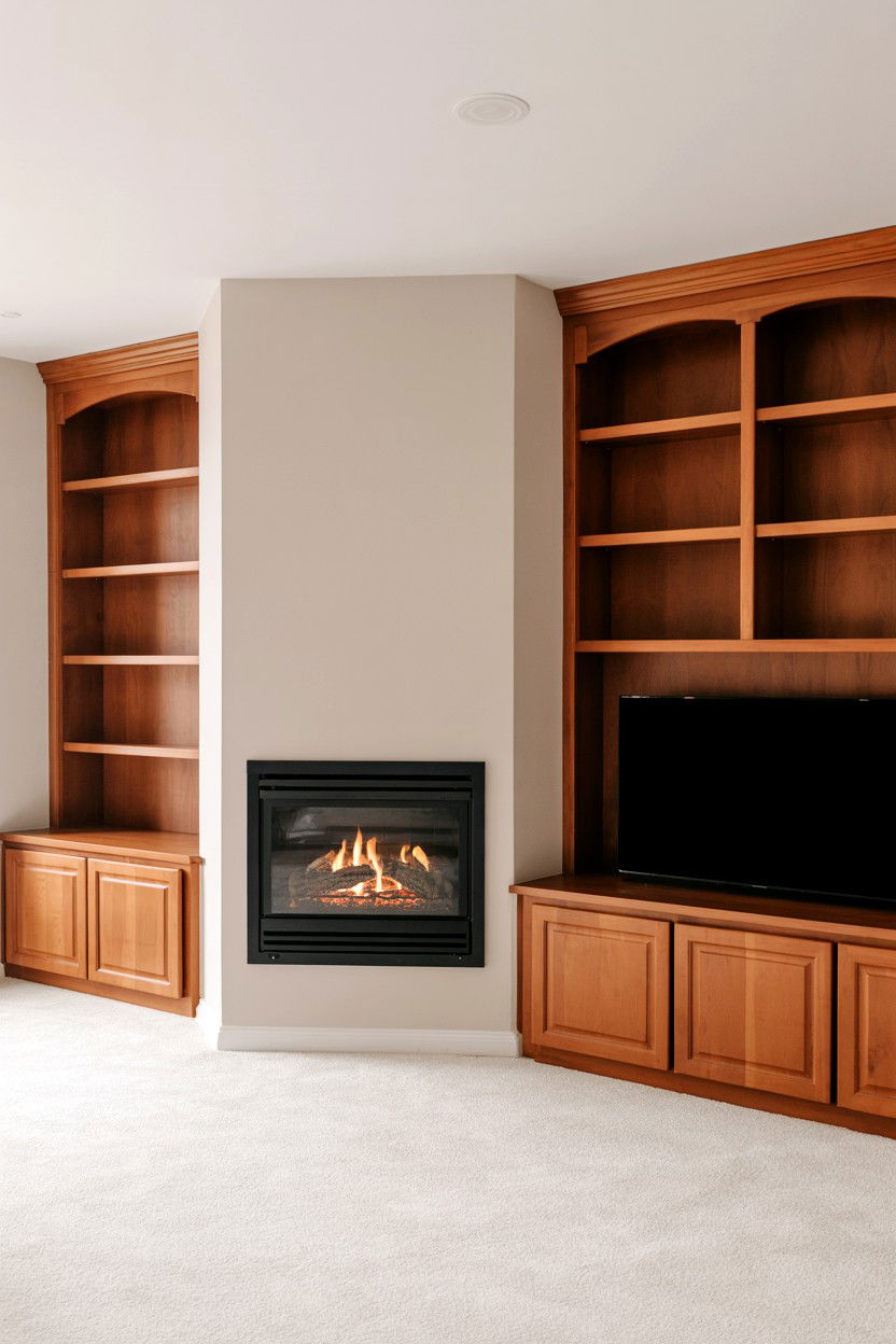 Corner Installation with Built In Media Center - 30 gas fireplace ideas