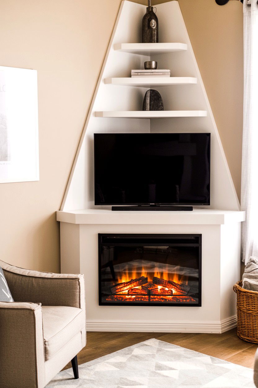 Corner Unit With Angled TV Placement - 30 electric fireplace ideas with tv
