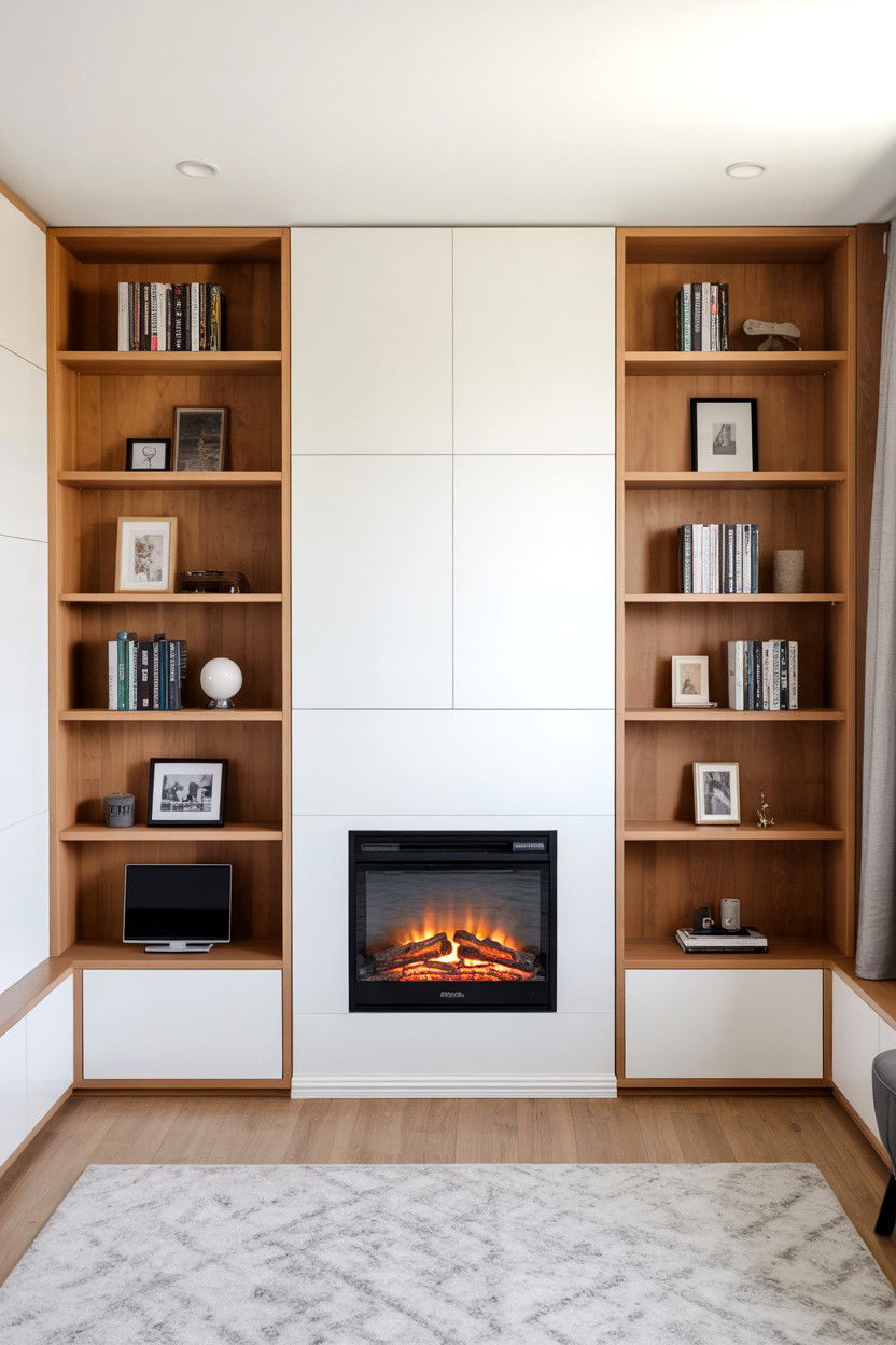 Corner Unit with Built In Bookshelves - 30 best fake fireplace ideas