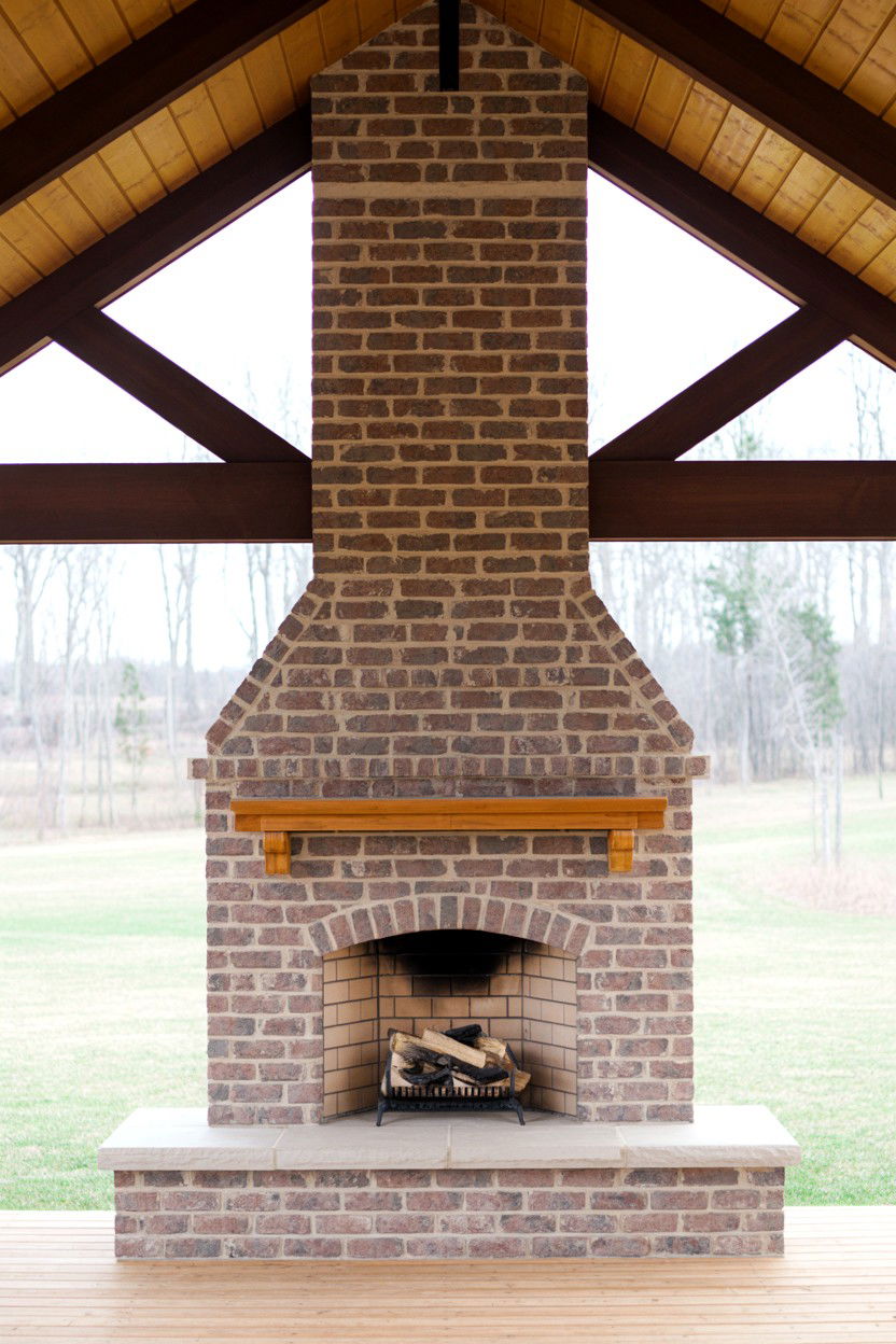 Covered Patio Fireplace with Extended Chimney - 30 outdoor fireplace ideas