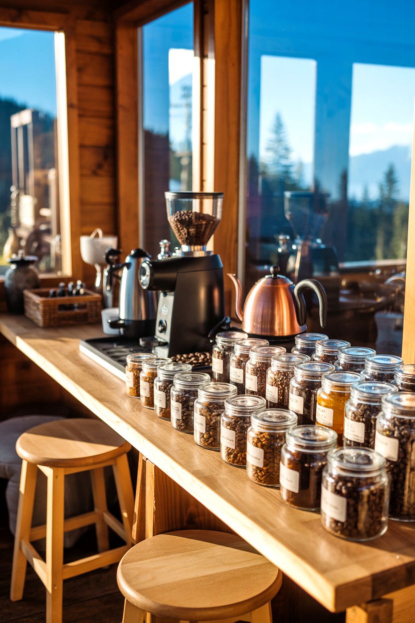 Curated Coffee and Tea Bar - 20-luxury-cozy-cabin-trip-ideas