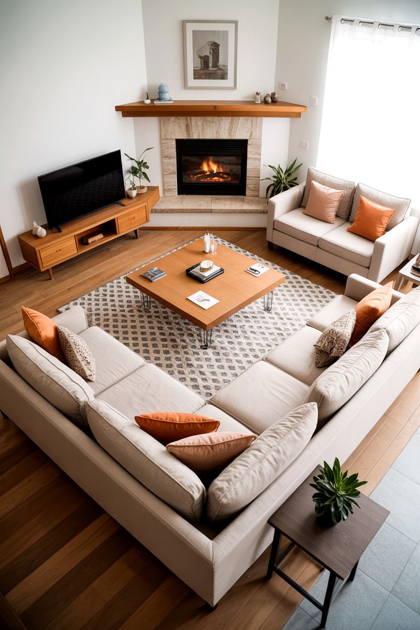 Diagonal Furniture Orientation For Corner Units - 30 living room layout with fireplace ideas