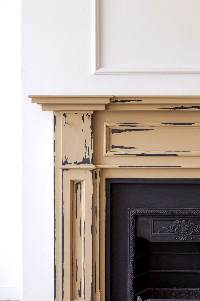 Distressed Painted Wood with Vintage Appeal - 30 diy fireplace mantle ideas