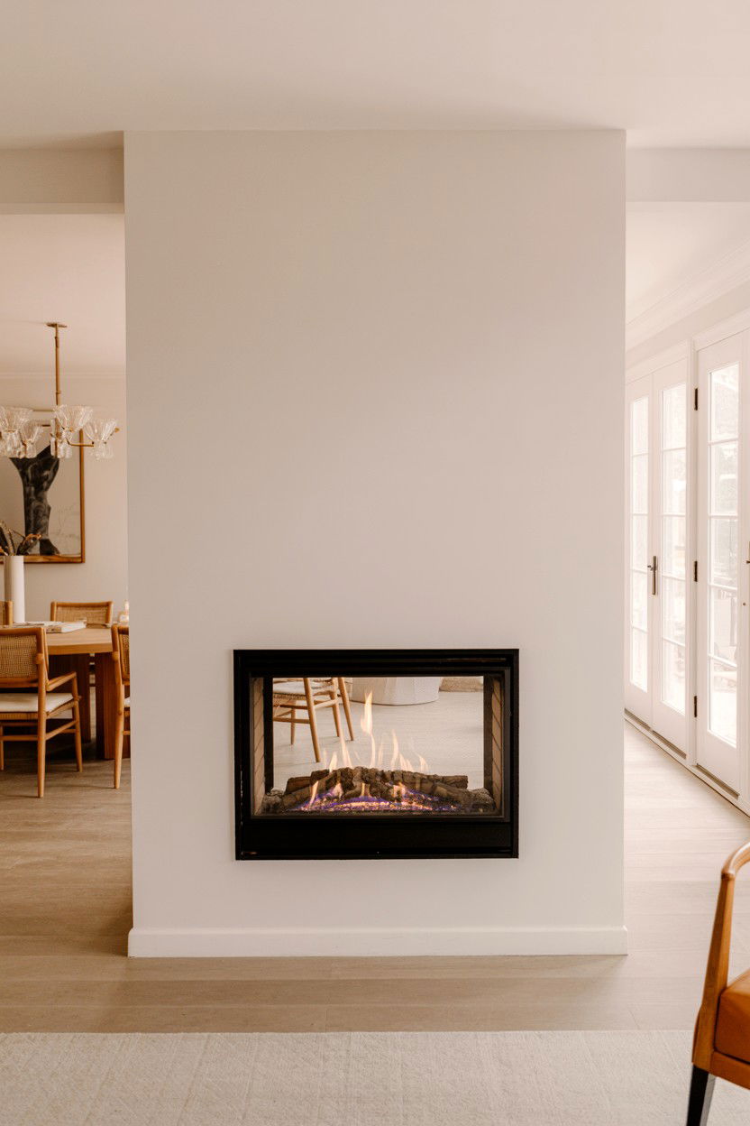 Double Sided Fireplace for Open Concept Spaces - 30 cozy fireplace aesthetic ideas