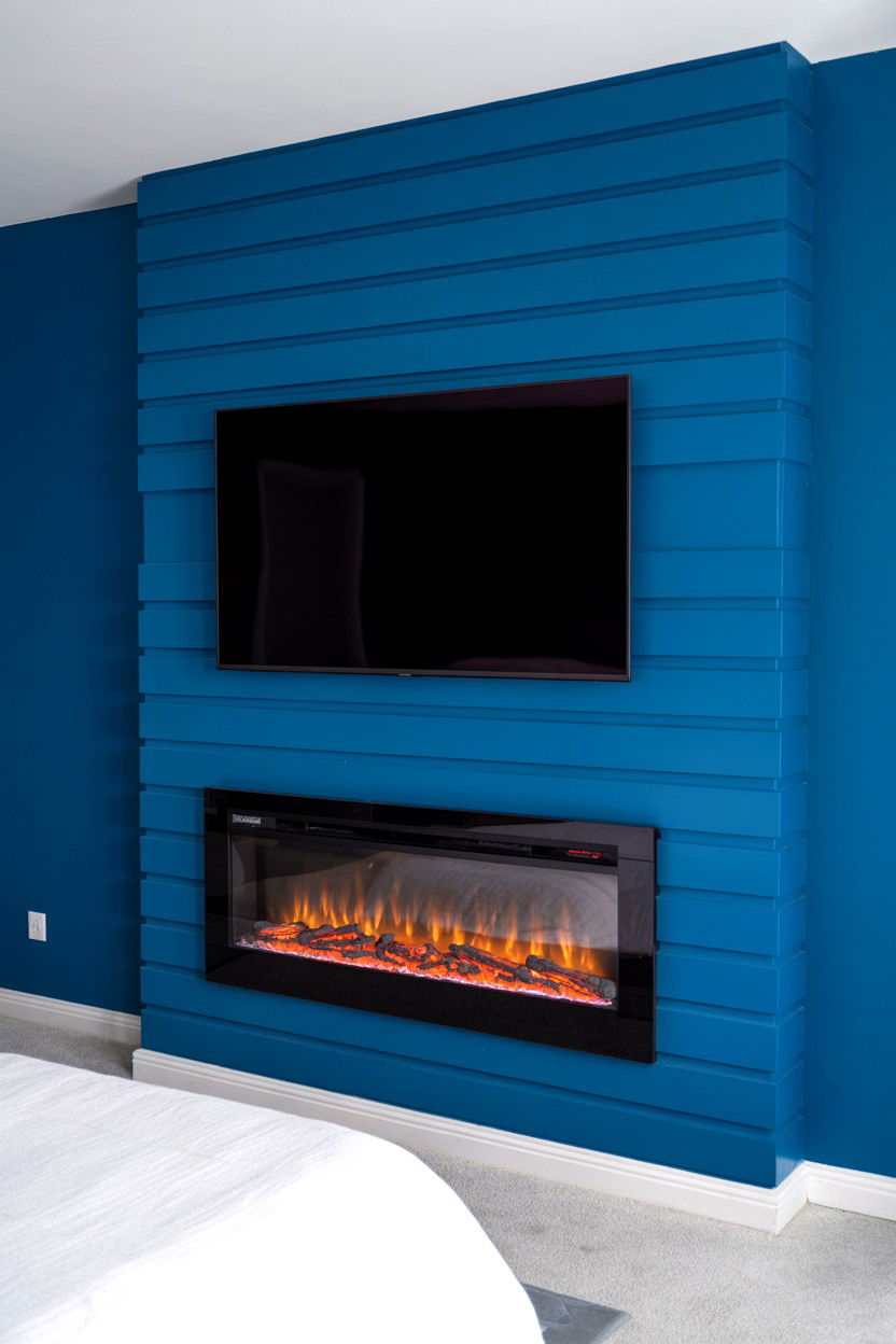 Electric Fireplace Beneath Mounted Television in Bedroom - 30 best electric fireplace ideas