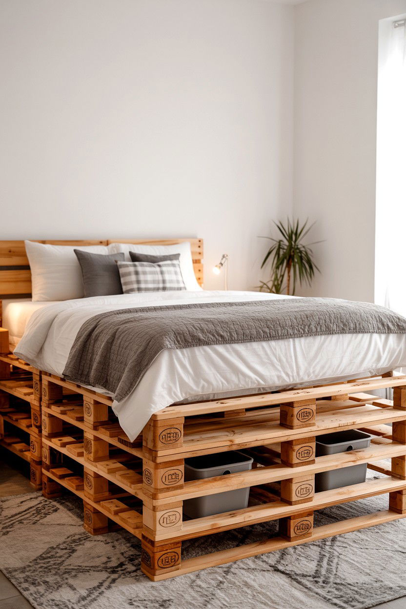 Elevated Platform Pallet Bed with Underneath Storage Space - 30 pallet bed ideas