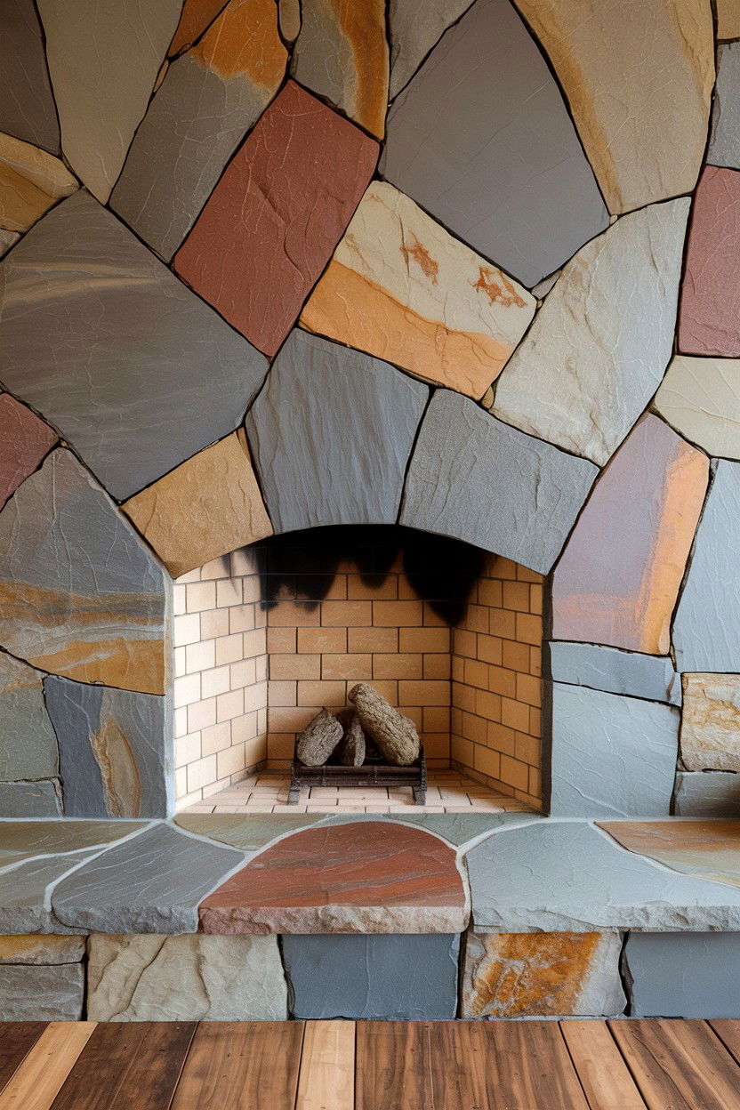 Encaustic Cement Tile with Bold Patterns - 30 best fireplace hearth ideas