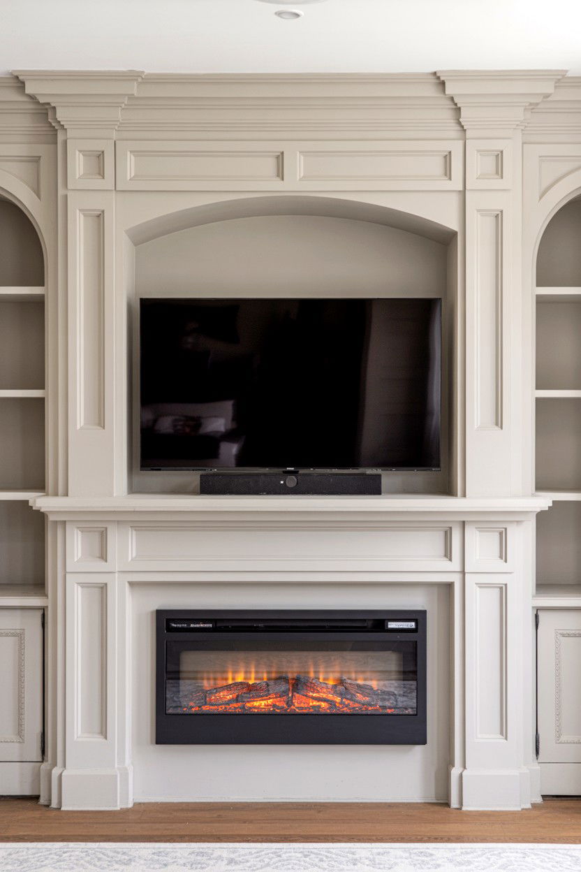 Entertainment Niche With Architectural Framing - 30 electric fireplace ideas with tv