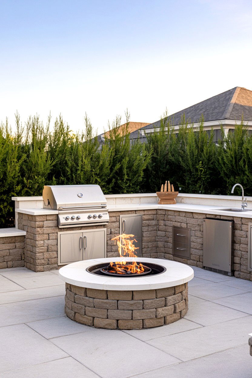 Fire Pit Incorporated into Outdoor Kitchen - 30 fire pit ideas