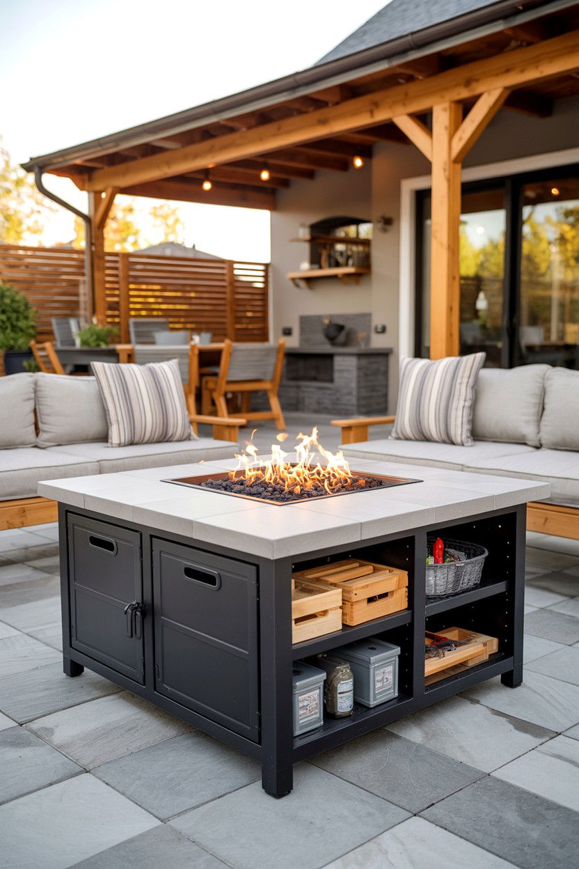 Fire Pit with Built In Storage Compartments - 30 fire pit ideas