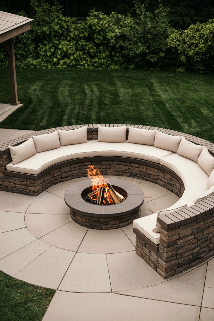 Fire Pit with Curved Bench Seating - 30 fire pit ideas