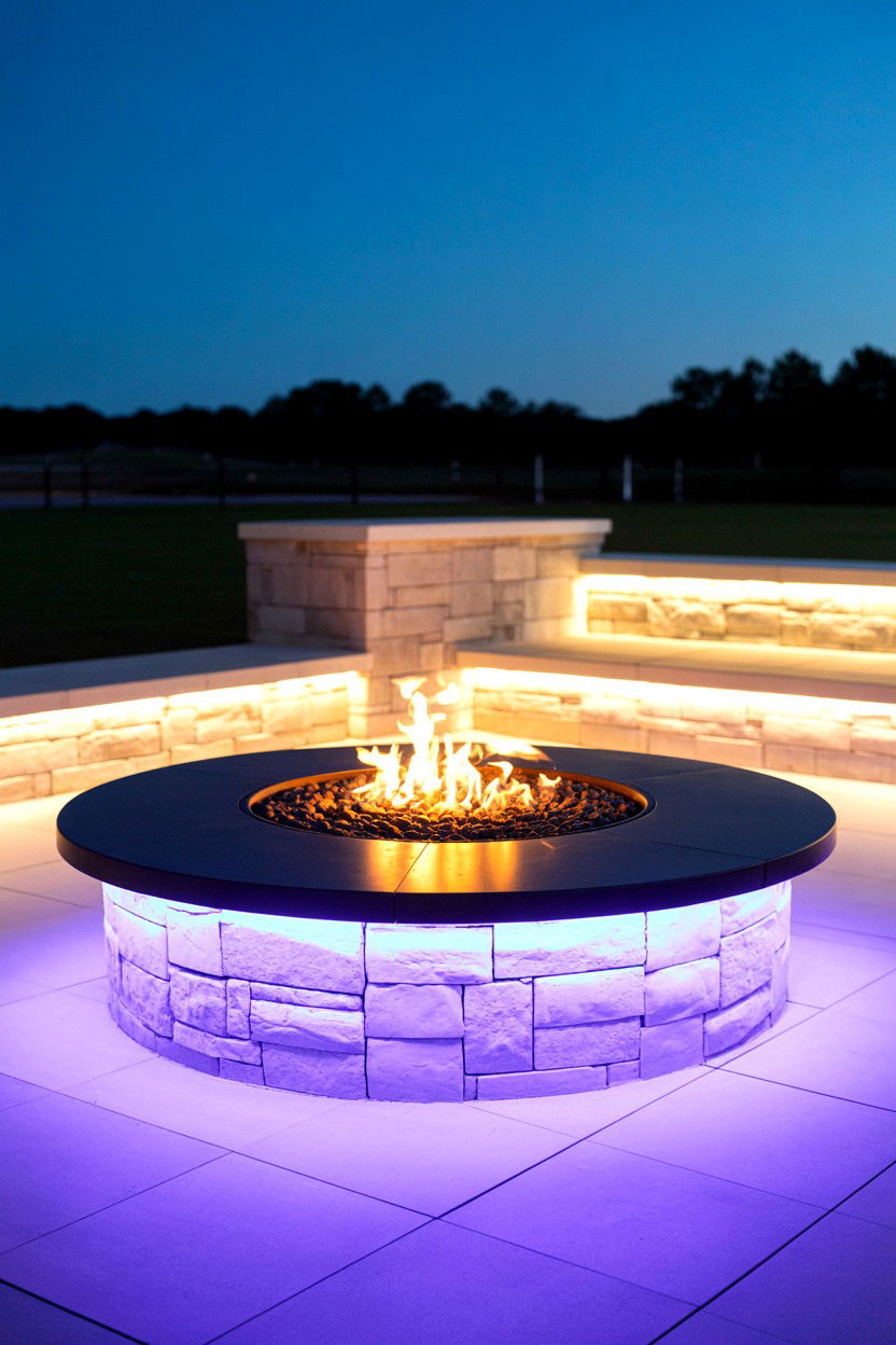 Fire Pit with Embedded LED Accent Lighting - 30 fire pit ideas