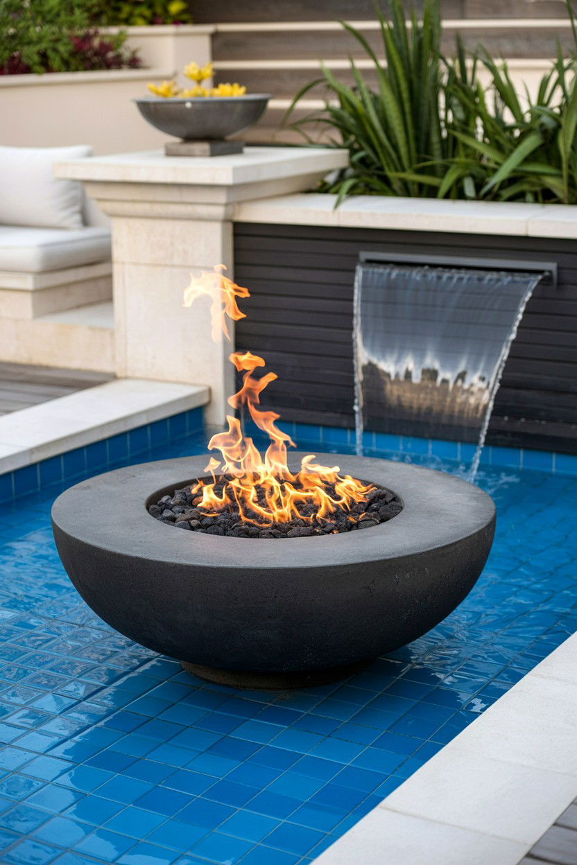 Fire Pit with Integrated Water Feature - 30 fire pit ideas