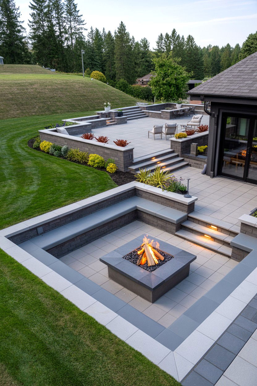 Fire Pit with Multi Level Patio Integration - 30 fire pit ideas