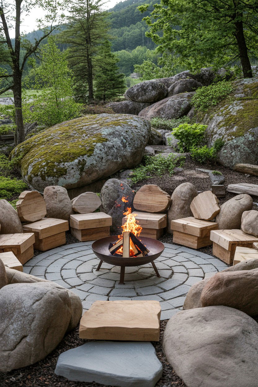 Fire Pit with Natural Boulder Surround - 30 fire pit ideas