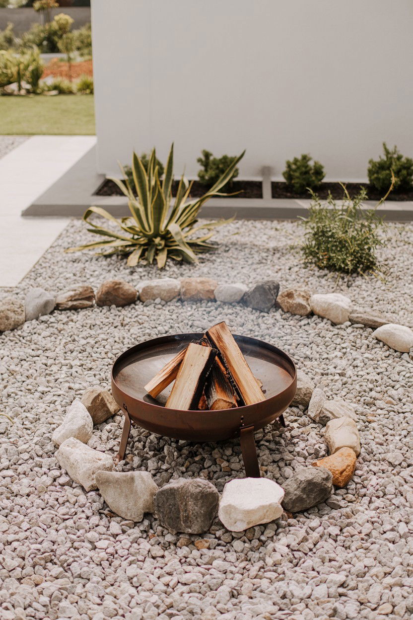 Fire Pit with Surrounding Gravel Landscape - 30 fire pit ideas