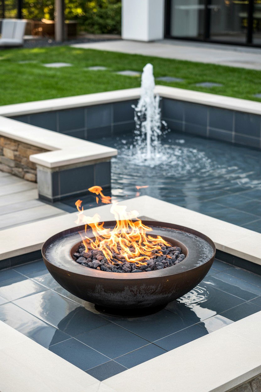 Fire and Water Feature Combination - 30 outdoor fireplace ideas