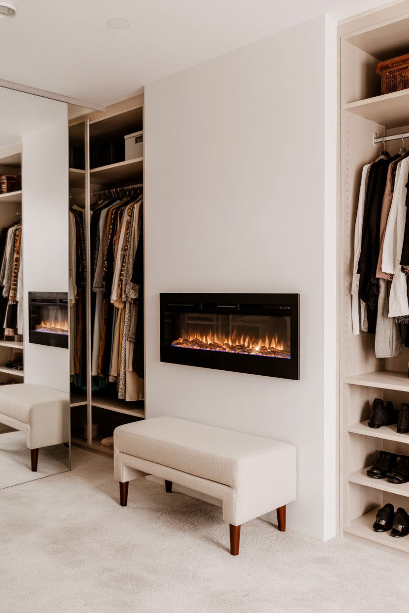 Fireplace Accent in Walk In Closet for Luxury Dressing - 30 best electric fireplace ideas