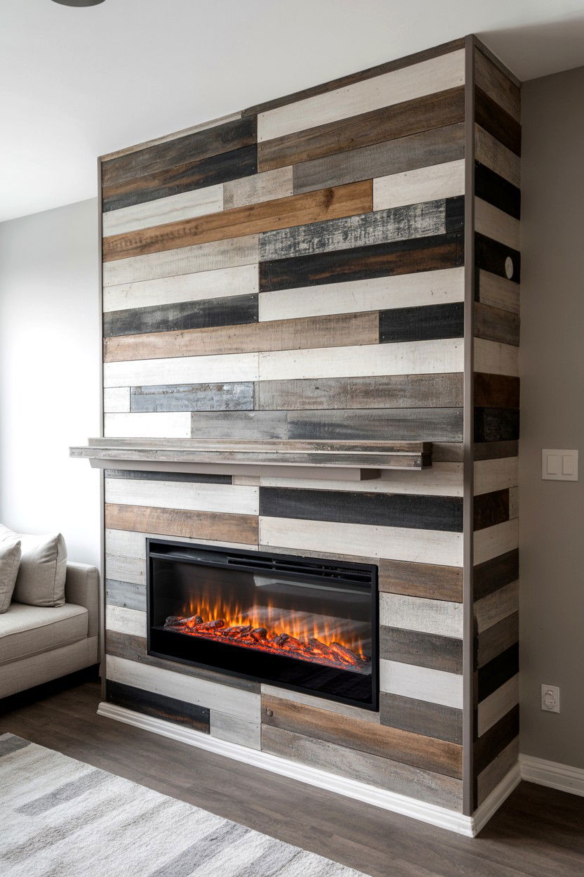 Fireplace Feature Wall with Contrasting Materials - 30 best electric fireplace ideas