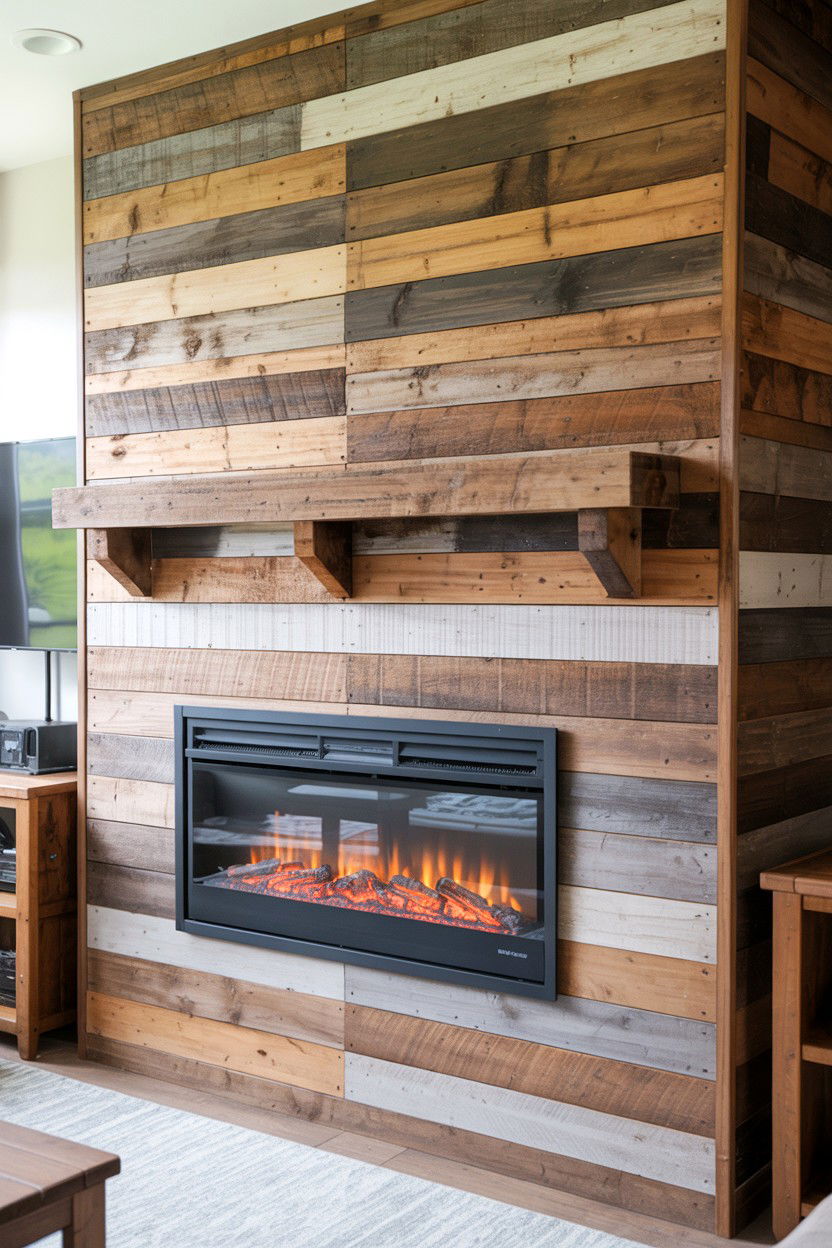 Fireplace Surround Using Reclaimed Wood Accent Wall - 30 best electric fireplace ideas