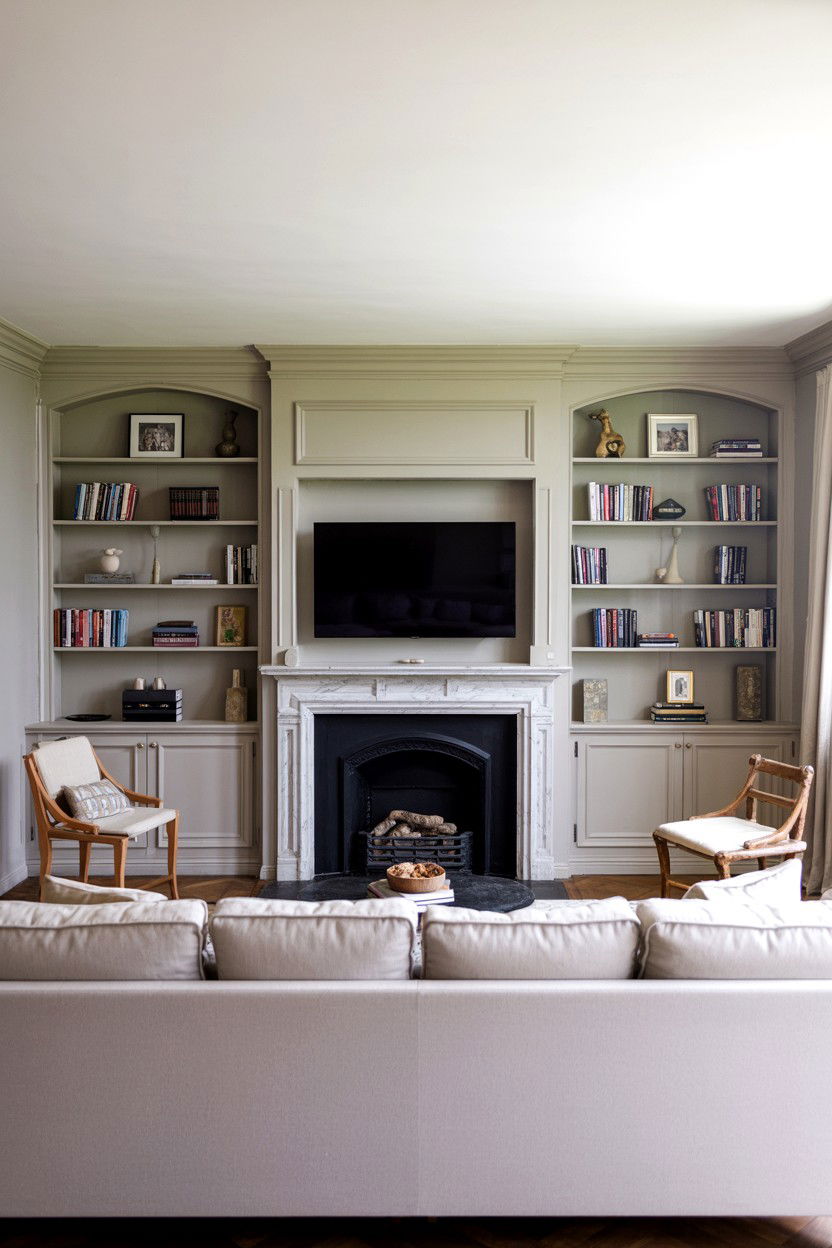 Fireplace Wall With Built In Shelving Integration - 30 living room layout with fireplace ideas