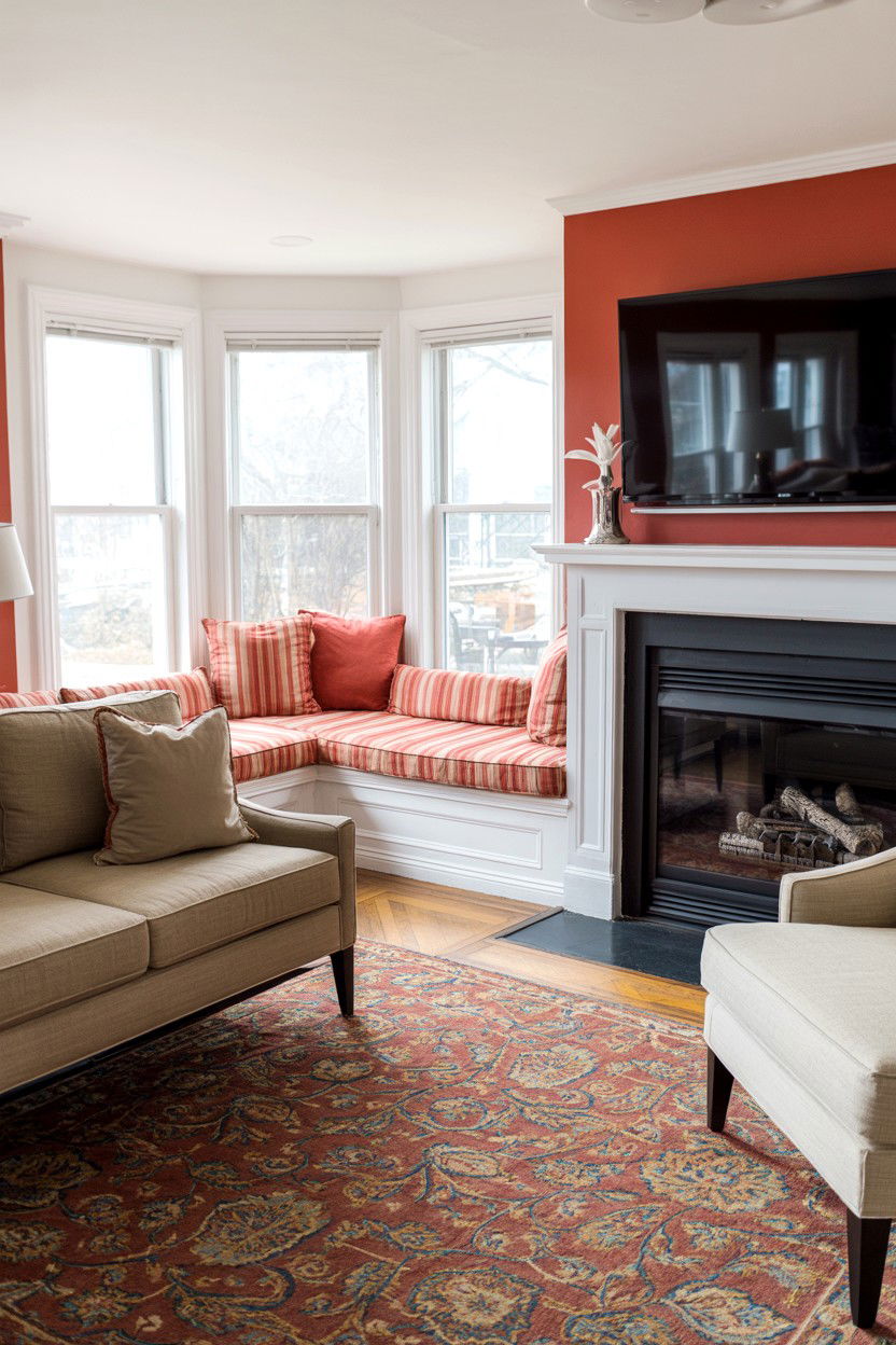 Fireplace With Adjacent Window Seat Integration - 30 living room layout with fireplace ideas