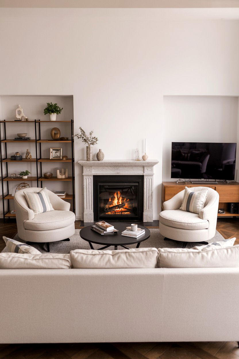 Fireplace With Swivel Chairs For Flexible Viewing - 30 living room layout with fireplace ideas