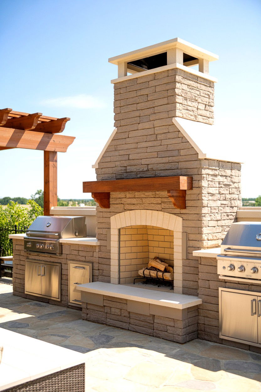 Fireplace with Built In Outdoor Kitchen - 30 outdoor fireplace ideas