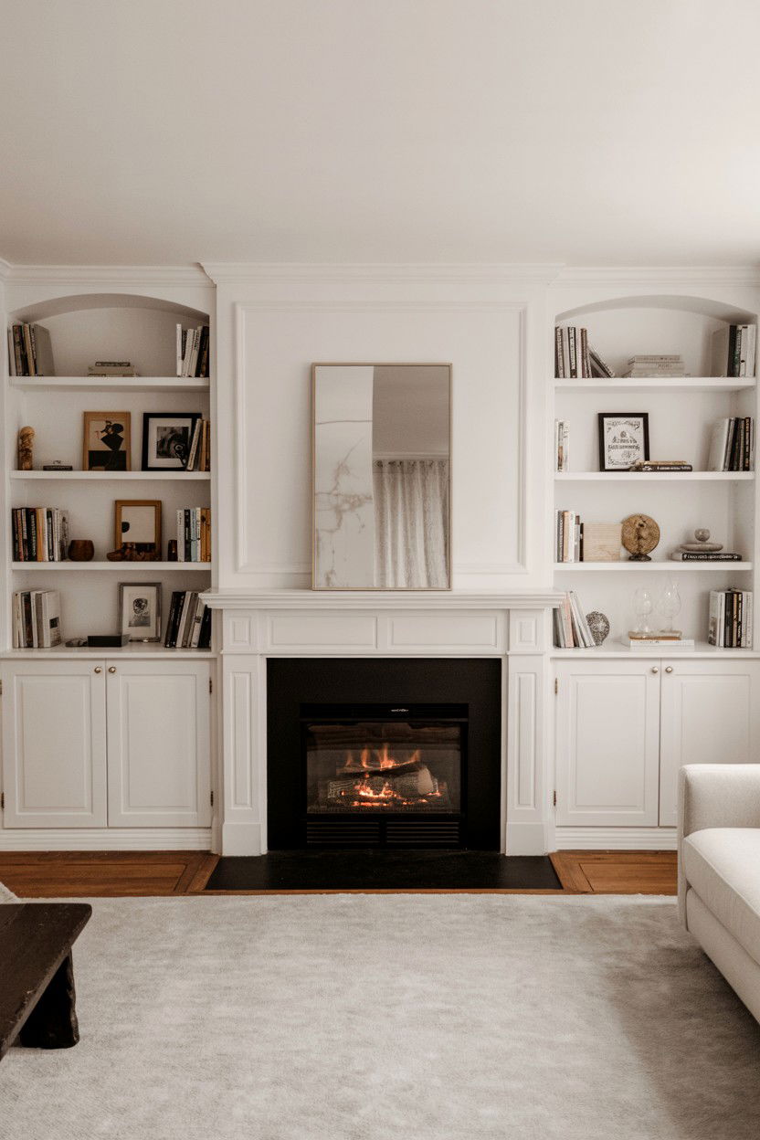 Fireplace with Built In Shelving and Display Niches - 30 cozy fireplace ideas