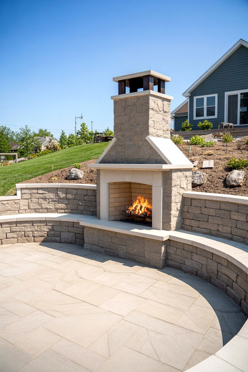 Fireplace with Retaining Wall Integration - 30 outdoor fireplace ideas