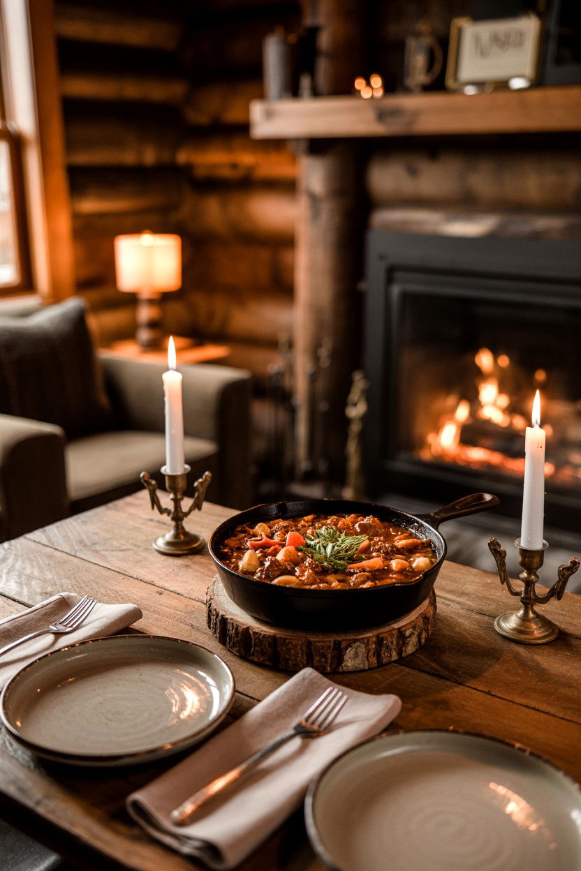 Fireside Dinner for Couples - 20-cozy-cabin-trip-ideas-for-couples