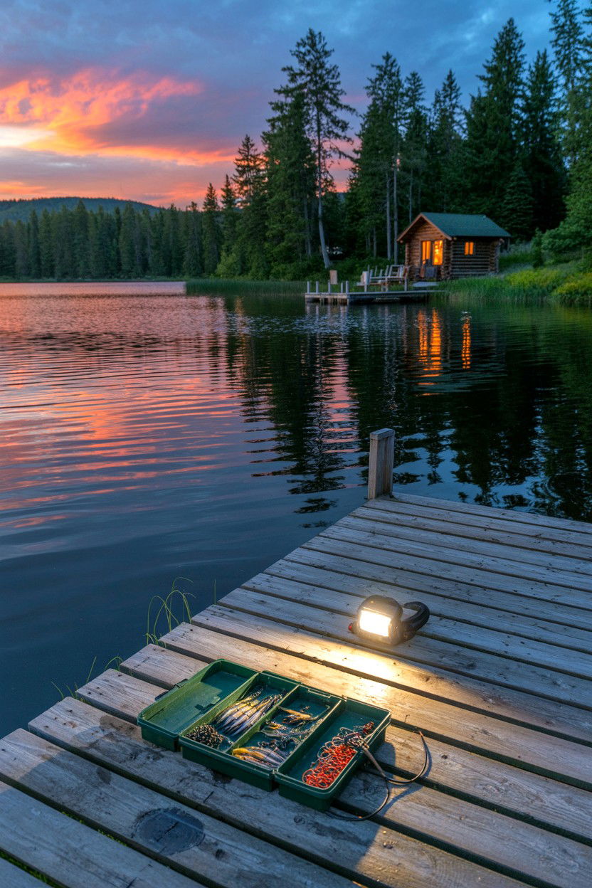 Fishing from Dock at Dusk - 20-summer-lakefront-cozy-cabin-trip-ideas