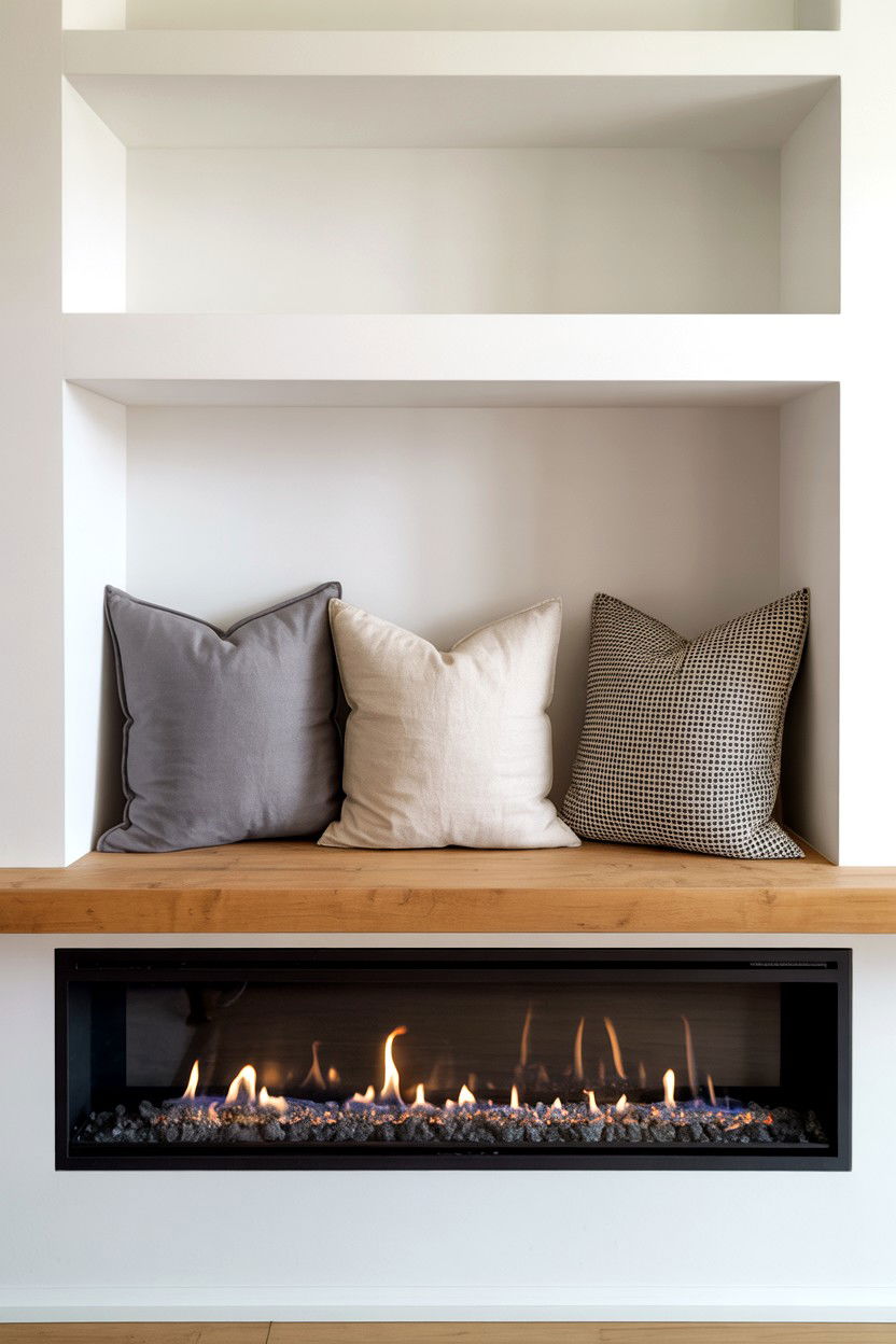 Floating Hearth Bench with Concealed Linear Fireplace Below - 30 built in fireplace ideas