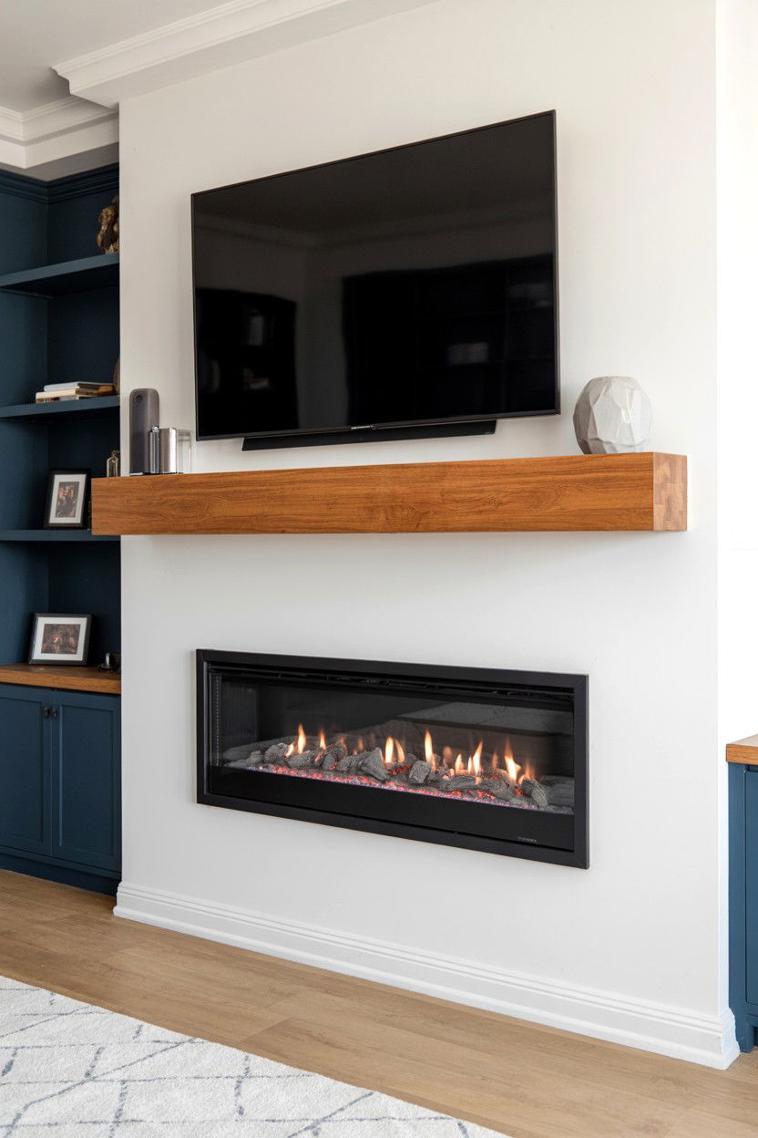 Floating Mantel with Hidden Storage Compartments - 30 best gas fireplace ideas