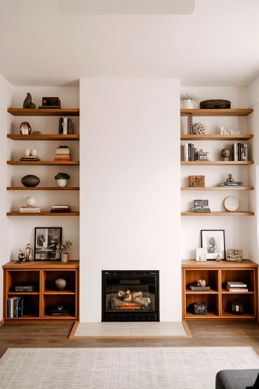 Floating Shelves Flanking the Fireplace - 30 best fireplace decor ideas