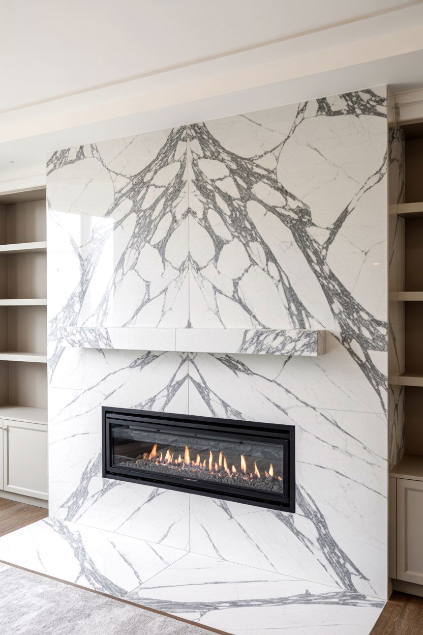 Floor to Ceiling Marble Statement - 30 fireplace wall ideas