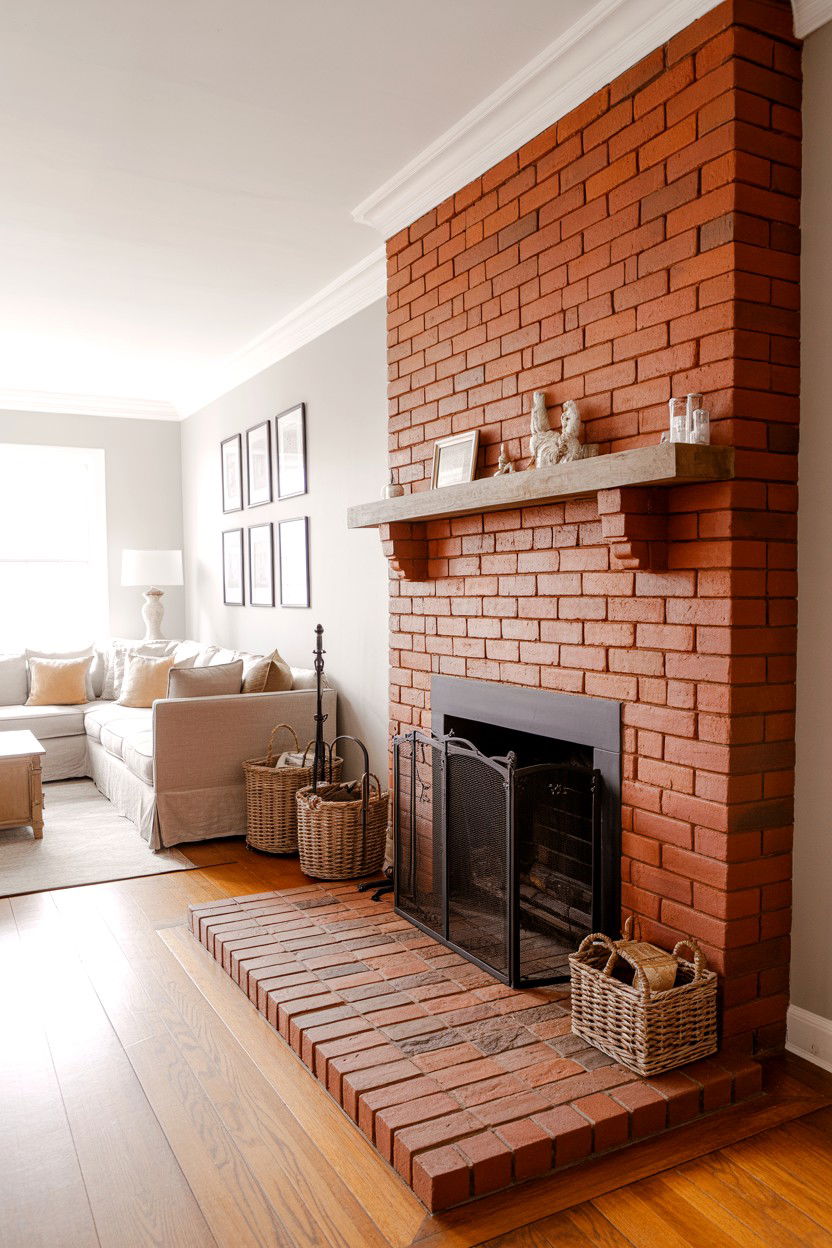 Floor to Ceiling Red Brick Statement Wall - 30 brick fireplace ideas