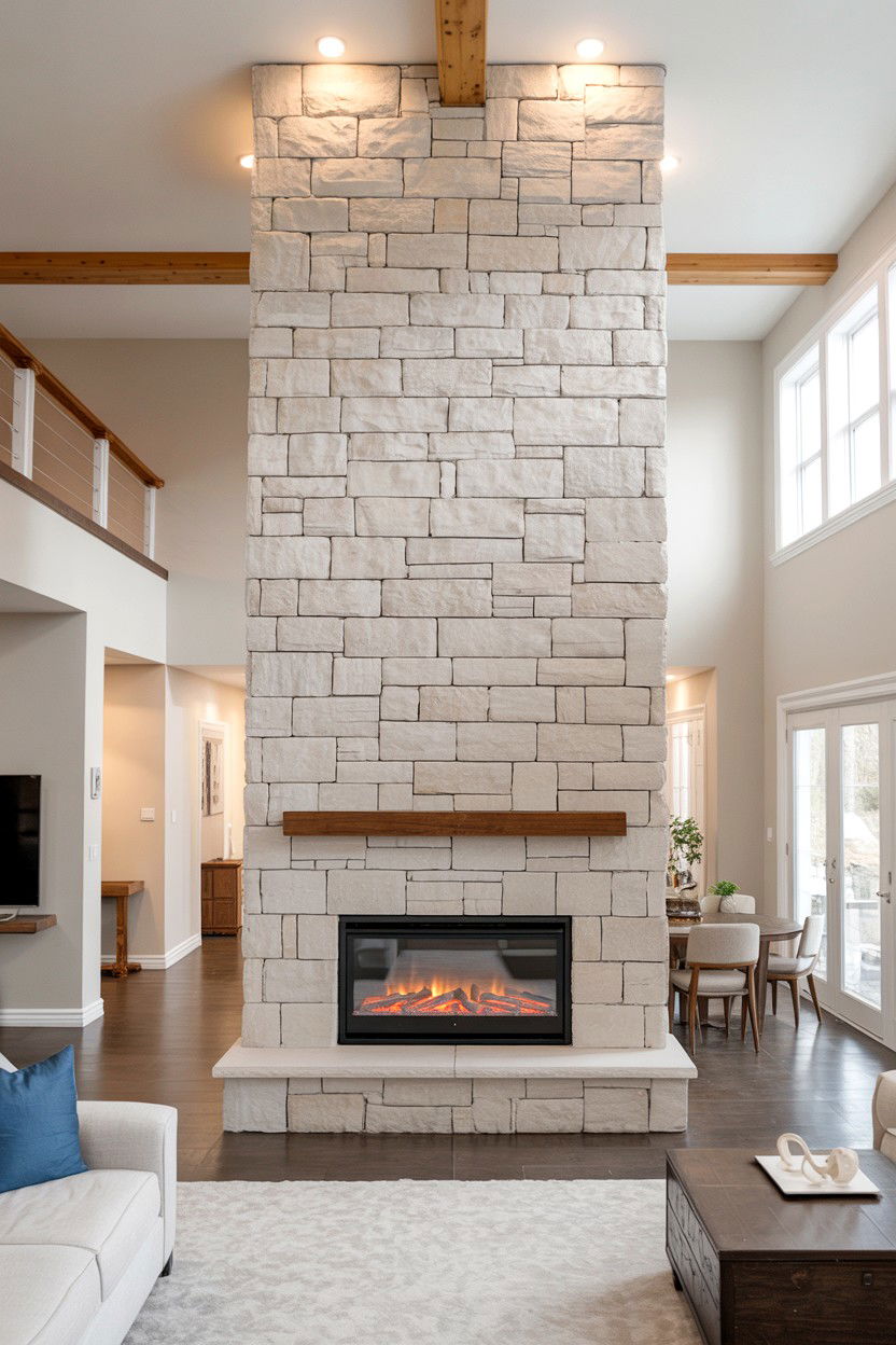 Floor to Ceiling Stone Surround Installation - 30 best electric fireplace ideas