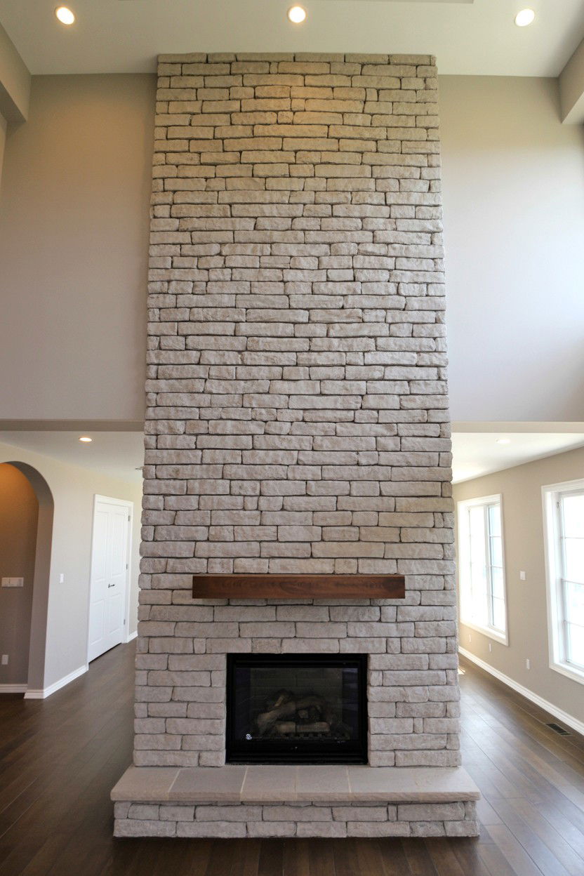 Floor to Ceiling Stone Veneer Installation - 30 fireplace makeover ideas