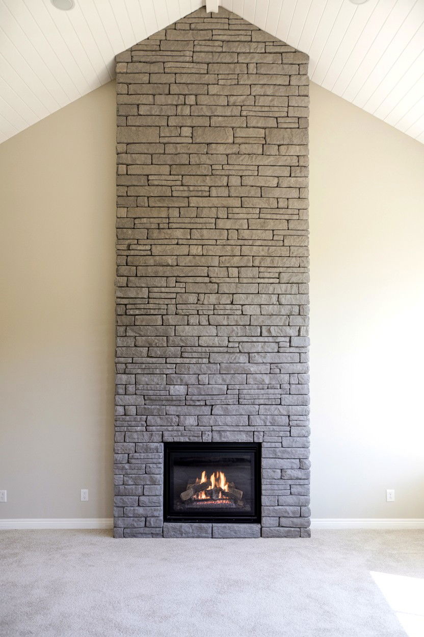 Floor to Ceiling Stone Veneer Surround - 30 gas fireplace ideas