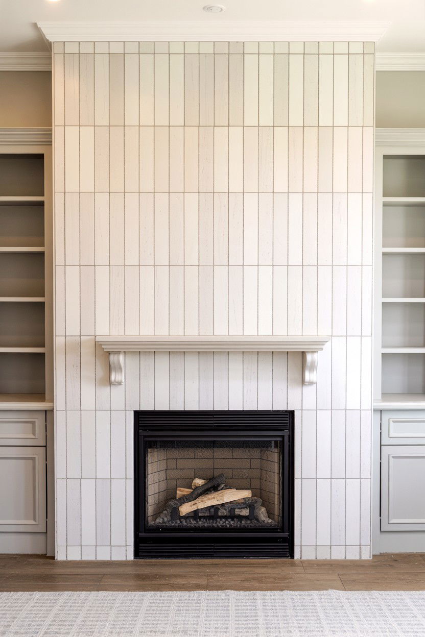 Floor to Ceiling Tile Statement Wall - 30 cozy fireplace aesthetic ideas