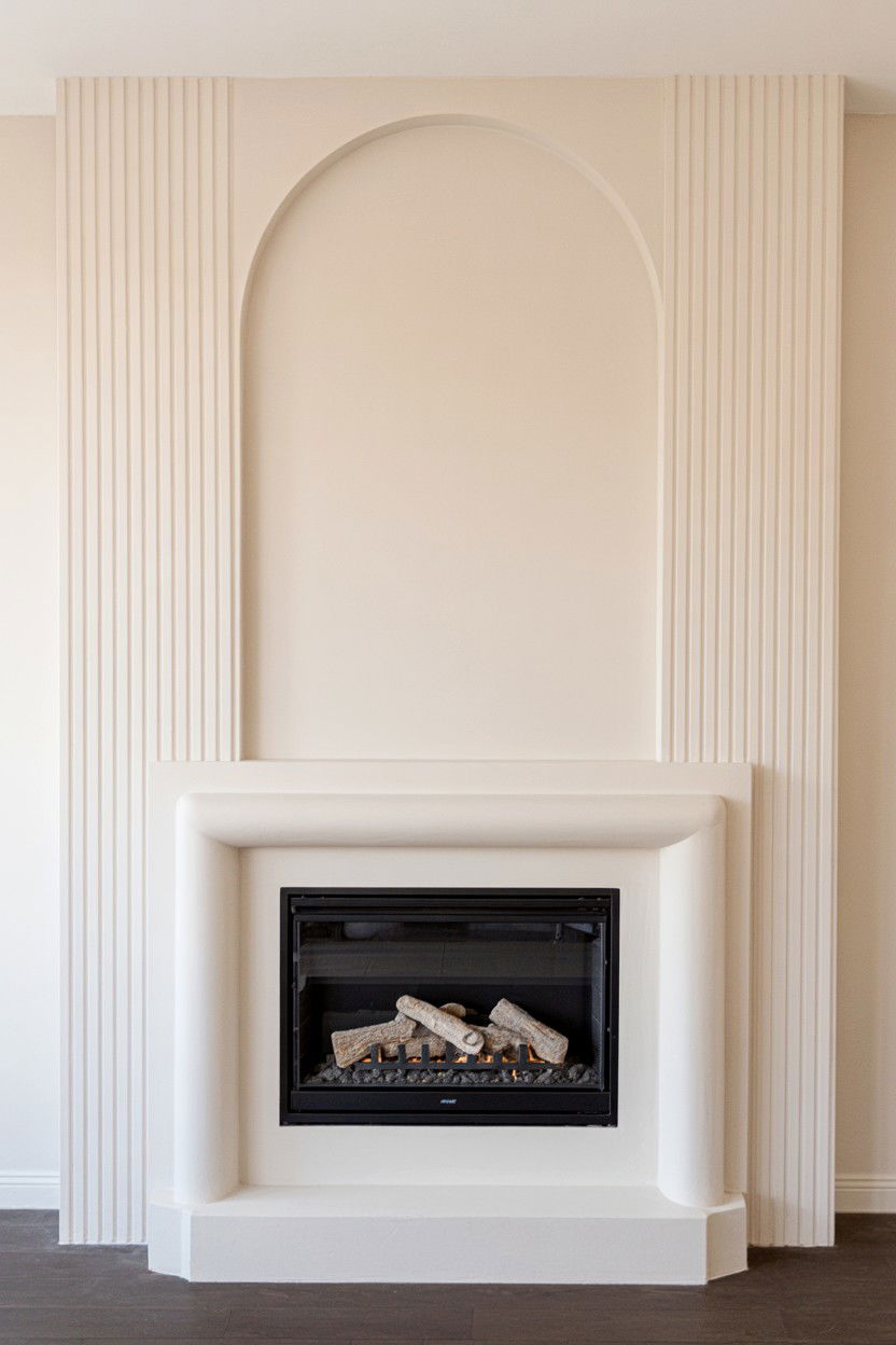 Fluted Plaster Detail with Centered Gas Insert - 30 built in fireplace ideas