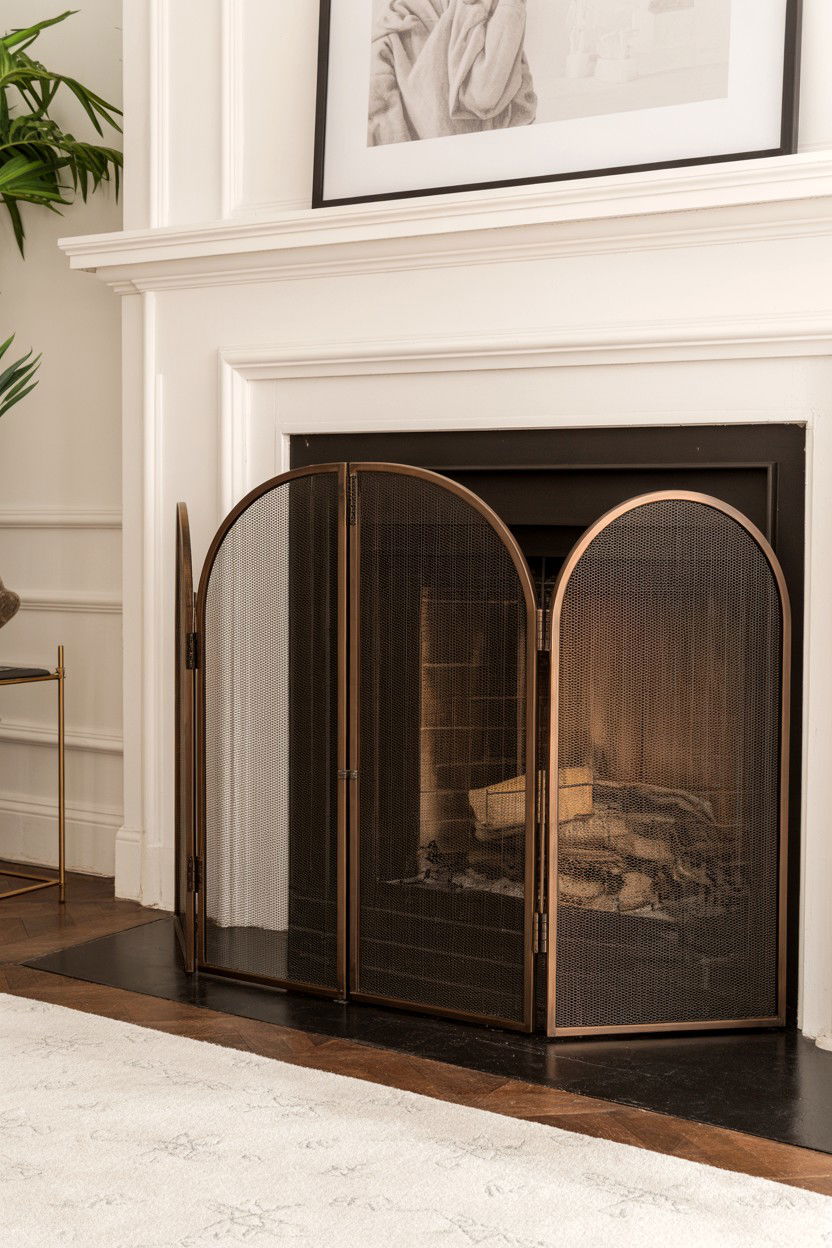 Freestanding Curved Panel Screen - 30 fireplace screen ideas
