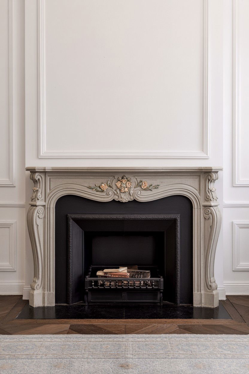 French Provincial Carved Wood Surround - 30 best fake fireplace ideas