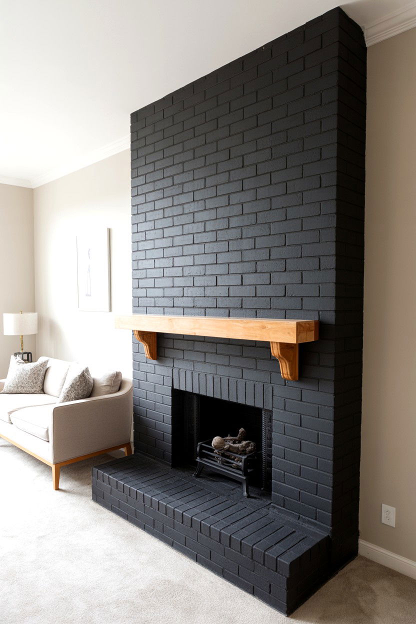 Full Height Black Painted Brick Fireplace Wall - 30 black fireplace wall ideas