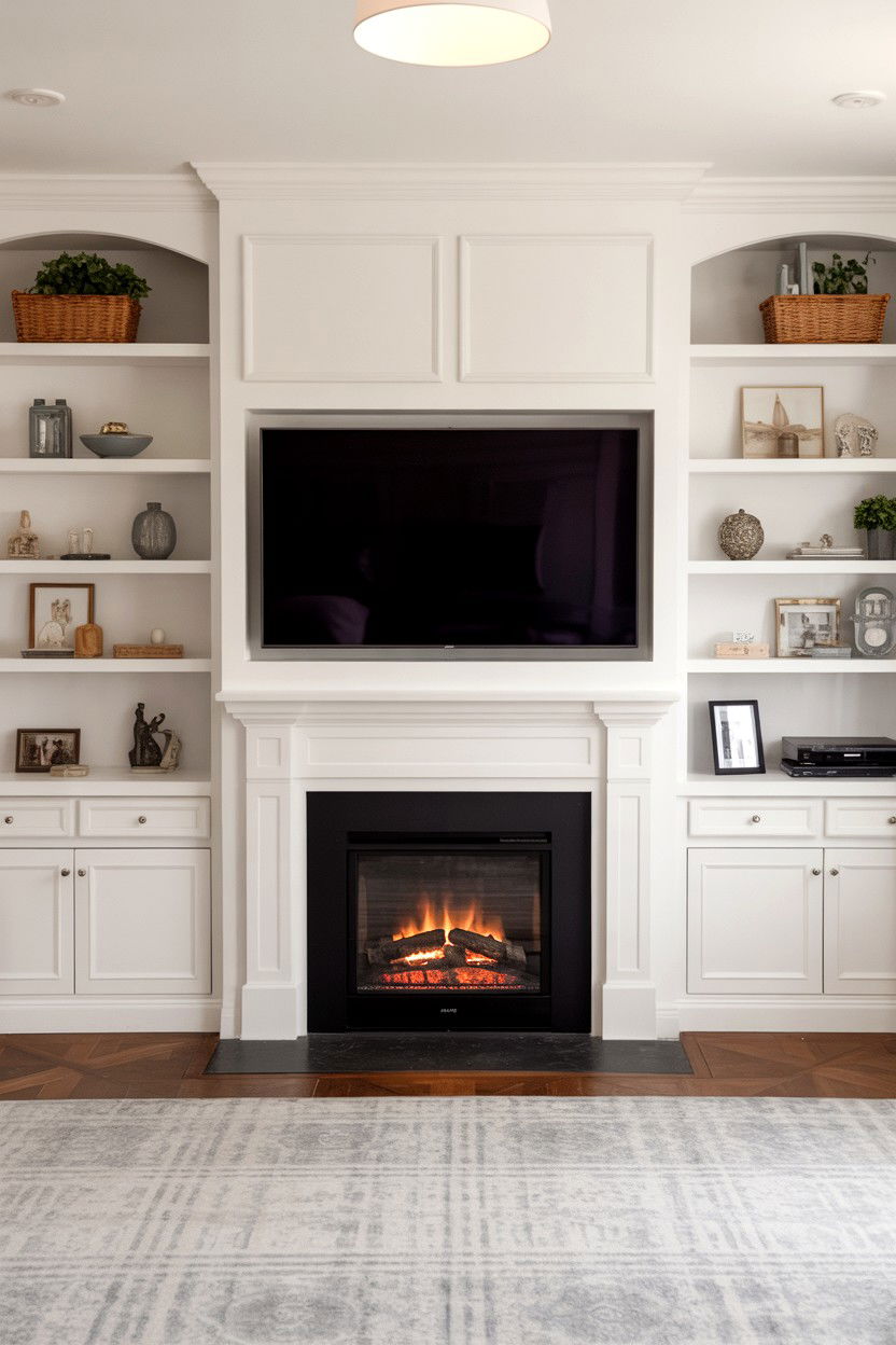 Full Wall Built In Entertainment Center with Fireplace Integration - 30 fireplace tv wall ideas