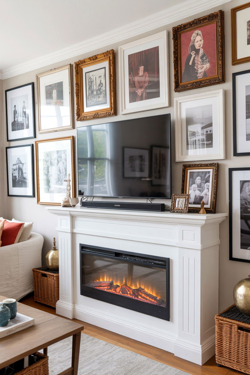 Gallery Wall Integration With Framed TV Concept - 30 electric fireplace ideas with tv